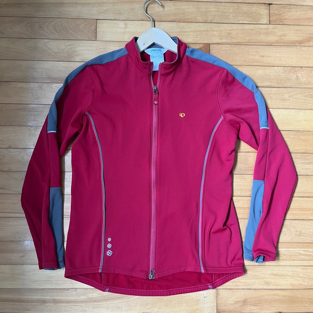 Pearl Izumi Womens XL Red Grey Full Zip Fleece Lined Cycling Jacket